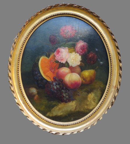 paire de  tableaux nature morte ovale XIXème