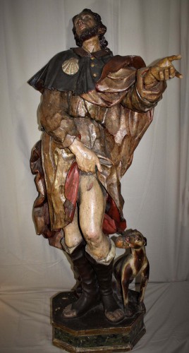 Saint Roch en bois sculpté polychrome du XVIIème siècle