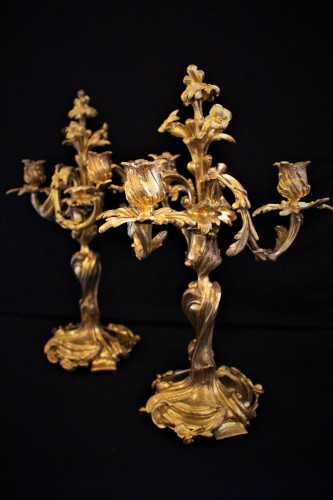 Paire de bougeoirs candélabres en bronze doré