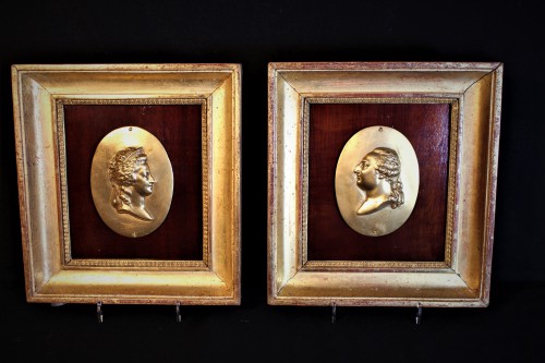Paire de portraits bronze Marie-Antoinette et Louis XVI