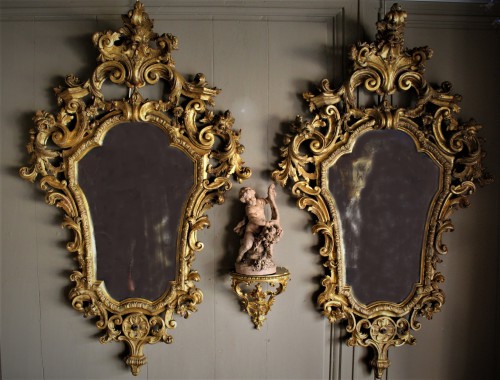 Paire de grands miroirs bois doré Vénitiens XVIIIème