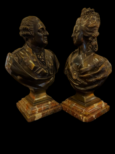 Paire de buste en bronze Louis XVI et Marie-Antoinette