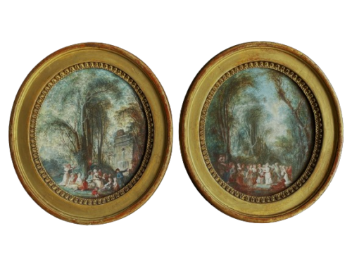 Paire de gouaches ovales Louis XVI