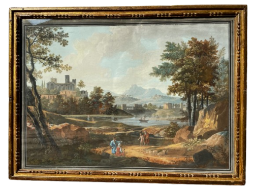 Dessin gouaché paysage italien XVIIIème