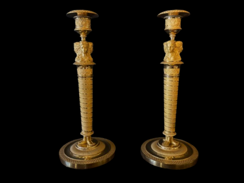 Paire de flambeaux bronze doré Claude GALLE