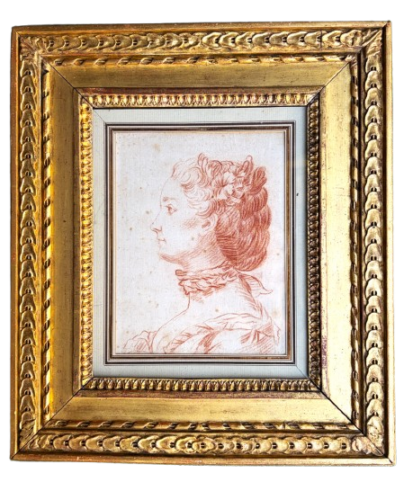 Ecole Française XVIIIème dessin sanguine portrait de jeune femme Louis XVI